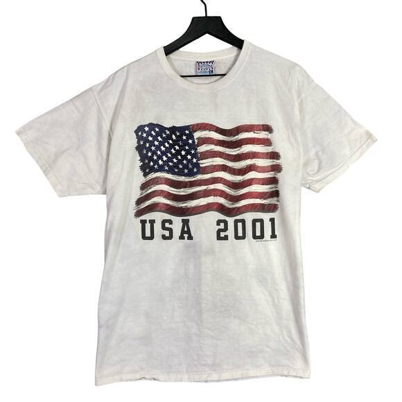 Vintage September 11 2001 Men's XL White American Flag T-Shirt Patriotic Graphic - Picture 1 of 9